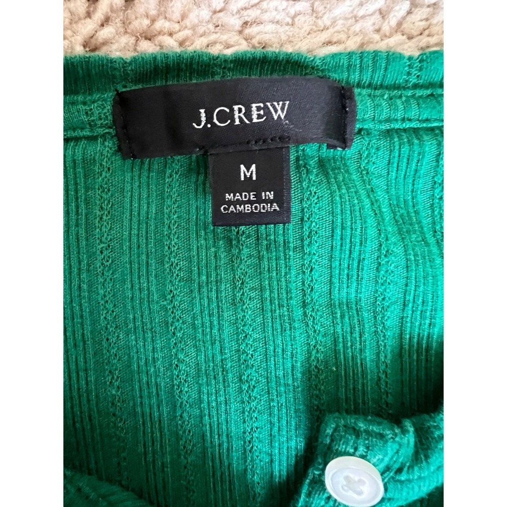 J.Crew Womens Medium Green Ribbed Long Sleeve Henley Top Button Front - Picture 5 of 5